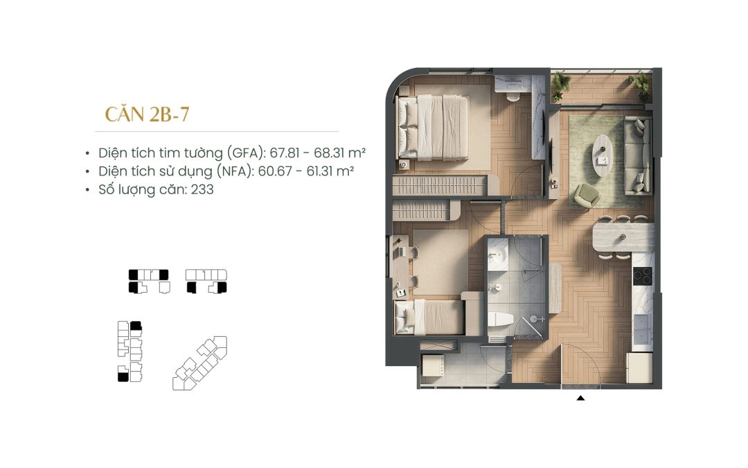 Layout Căn Hộ 2PN Green Skyline